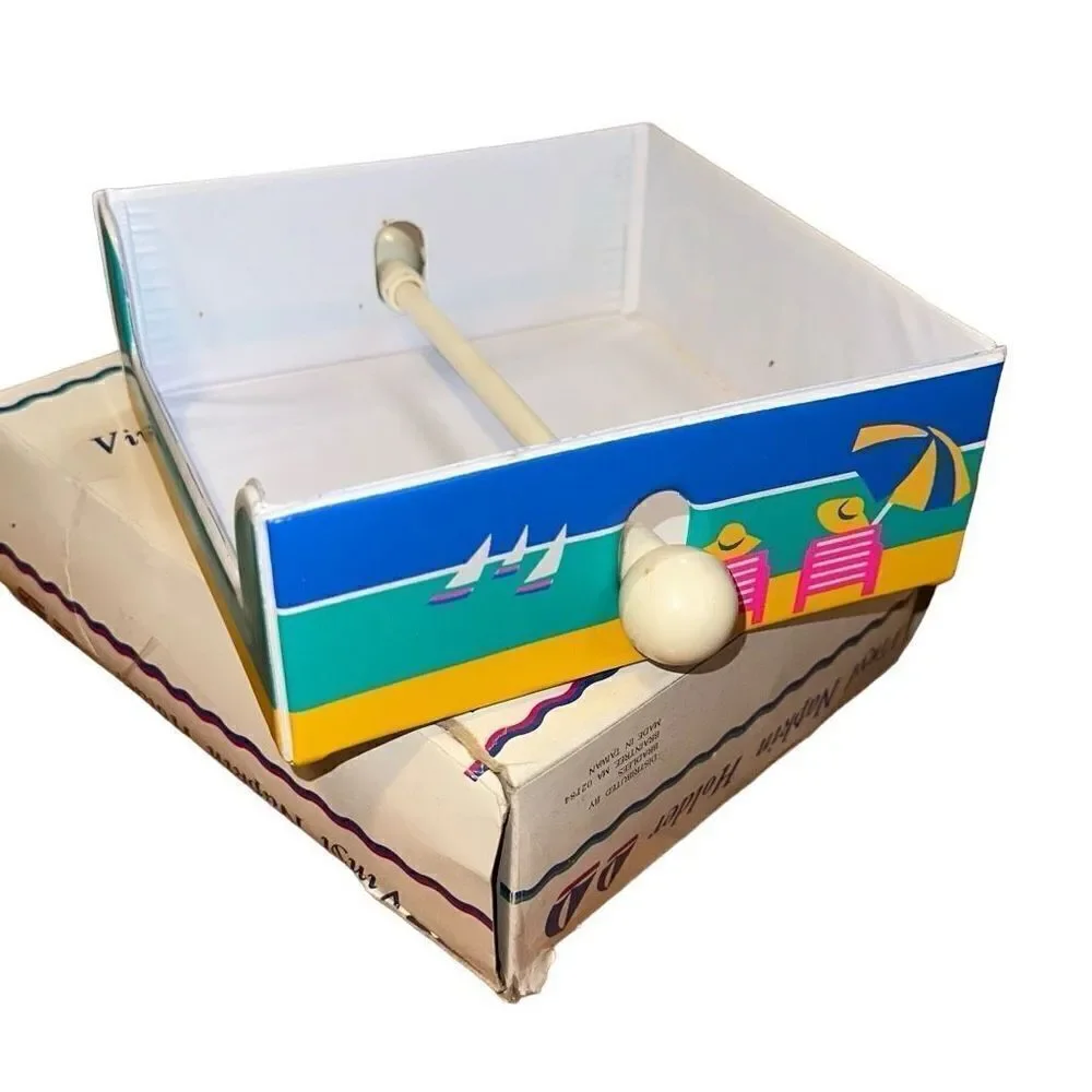 Vintage Vinyl Napkin Holder Beach Sailing Vacation Rare Bradlees